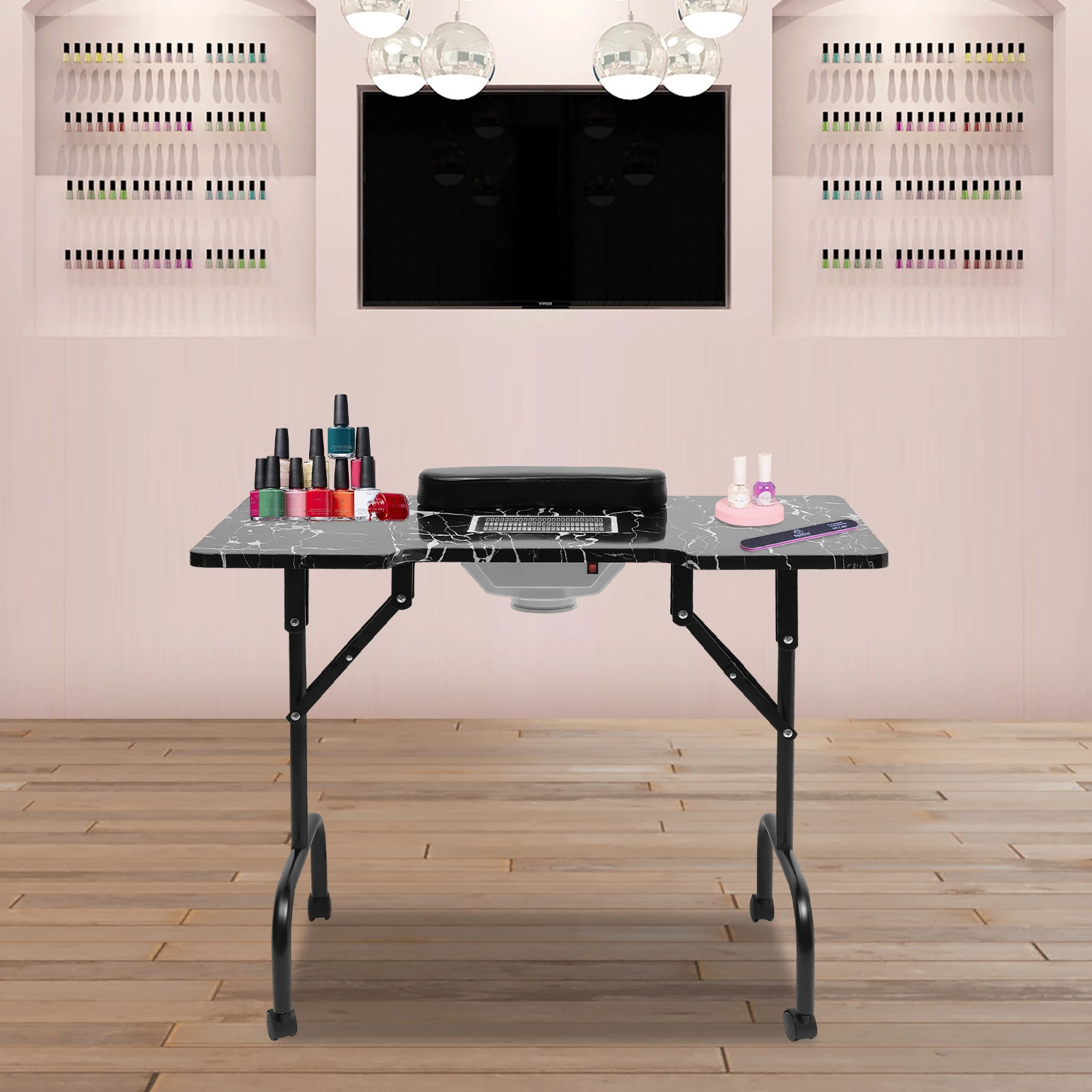 Tragbarer Nageltisch mit Klappfunktion, Nagelkunst-Schreibtisch für Techniker, sowohl Salon als auch für zu Hause, Nagelkunst-Schreibtisch, Staubsammler-Ventilator