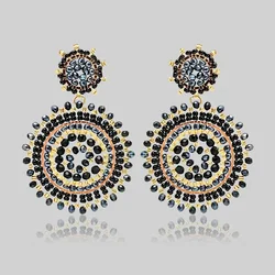 Rice bead earrings Crystal Roundness Originality Black Sunflower Hand knitting Bohemia Alloy Fashion Simple Beaded earrings