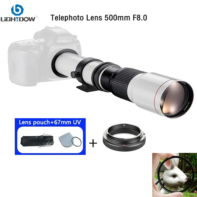 Lightdow Manual Telephoto Lens 500mm F8.0 for Canon EOS 80D 250D 2000D 4000D 200D 9000D 800D Nikon D3500 D850 Sony Camera Lens