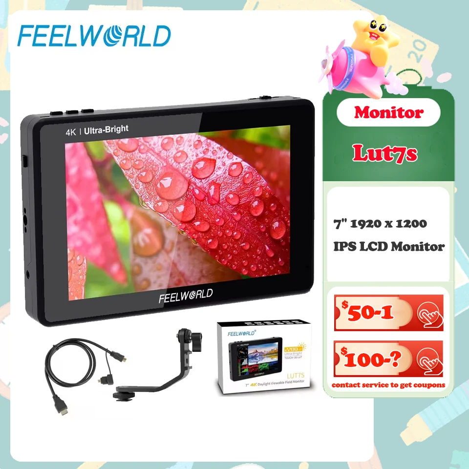 Feelworld LUT7S 7 "1920*1200 IPS Monitor LCD 2200nit pantalla táctil 4K HDMI y SDI Monitor para cine