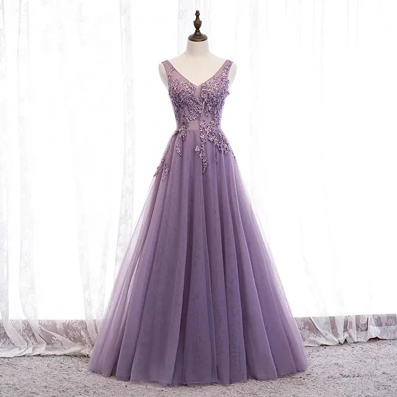 2024 Gorgeous Evening Dresses for Women Sexy V Neck Crystal Beaded Beads Backless Spaghetti Straps Formal Purple Prom Gown