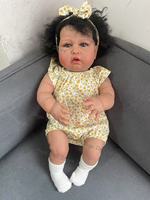 60cm Blue Sparrow Dark Skin Soft Cloth Body Lifelike Toddler Reborn Baby Doll With Hand-Rooted Hair Children Birthday Xmas Gift