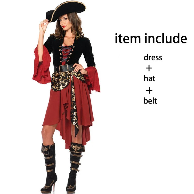Halloween Gothic Women Pirate Wench Costume Deluxe Female Captain Pirates of the Caribbean Cosplay Fantasia Fancy Dress