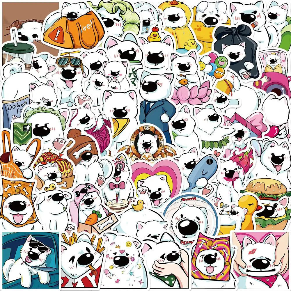 10/25/50pcs Lovely little dog Samoye Stickers Decals Cartoon Graffiti DIY  Notebook Luggage Wall Decoration PVC Sticker