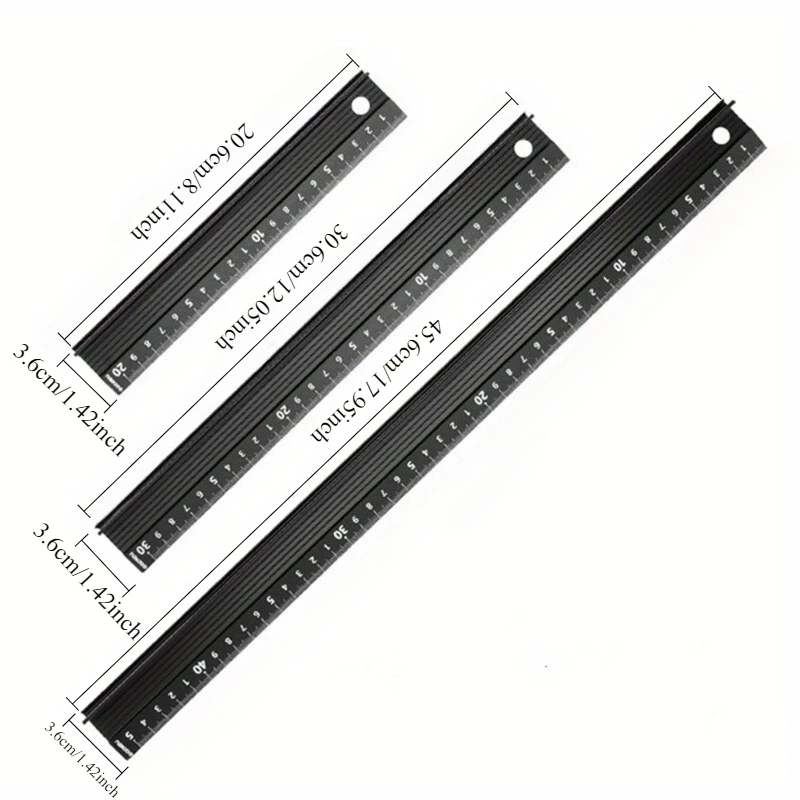 1Pc 20/30/45Cm Multi-Functional High-Precision Aluminum Alloy Straight Ruler Anti-Cutting Rule, Multi-Functional Protection Rule