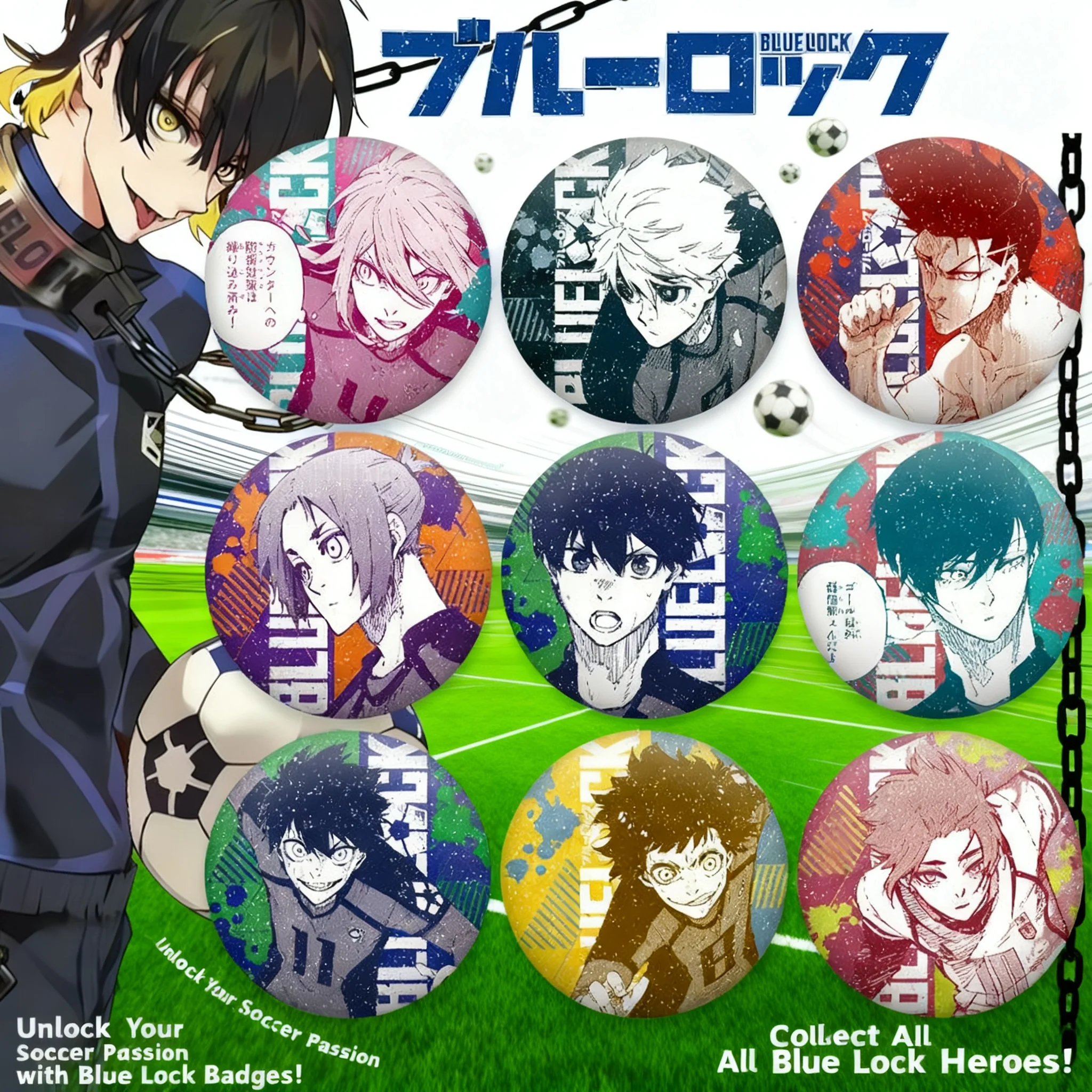 Insignia de merchandising del anime Blue Lock: Seiichi Kiyoshi, Yoichi Isagi, Yoichi Bachira, Yoichi Chigiri - Artículos de Blue Lock