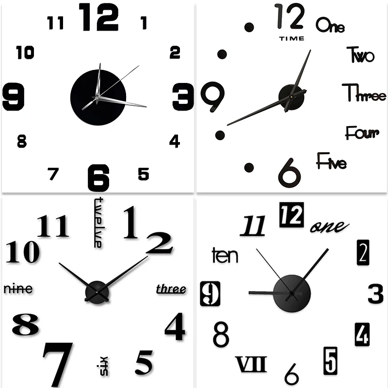 3D Large Roman Number Wall Clock Quartz Needle Clocks Acrylic Mirror Wall Stickers For Living Room Home Decoration Wholesale