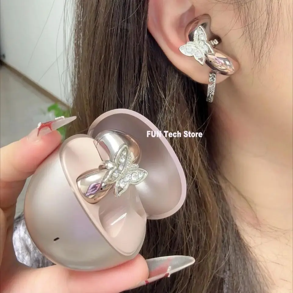 سماعات مجوهرات للبنات مع زوج من أقراط الفراشة 360 درجة ° سماعات أذن بنمط صوت ستيريو بانورامي لتقليل الضوضاء بنصف داخل الأذن #6