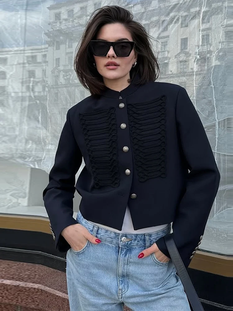 Chic Women’s Cropped Jacket Stand Collar Single Breasted Long Sleeve Female Coat 2026 Spring Slim Fashion Solid Lady Outwear 3 Chic Women's Cropped Jacket Stand Collar Single Breasted Long Sleeve Female Coat 2026 Spring Slim Fashion Solid Lady Outwear 3