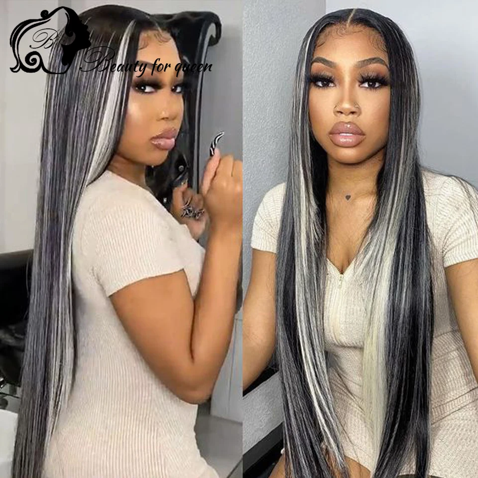 Transparent 13x4 HD Lace Frontal Wigs Brazilian Colored Human Hair Wig Ombre White Black Long Straight High Quality For Women view 4