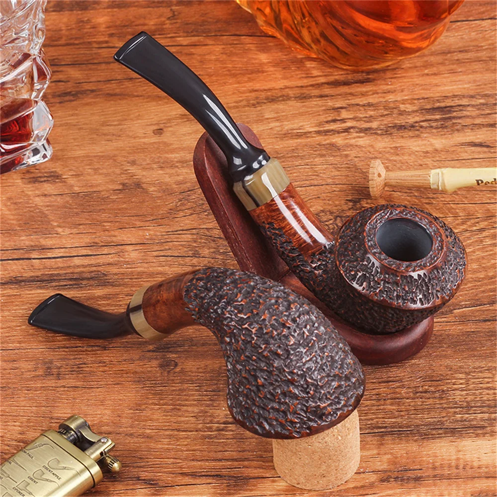 Bruyere Wood Flying Saucer Pipe For Tobacco 9mm Filter Flue Retro Gentleman Bent Handle Handmade Smoking Pipe With Accessory