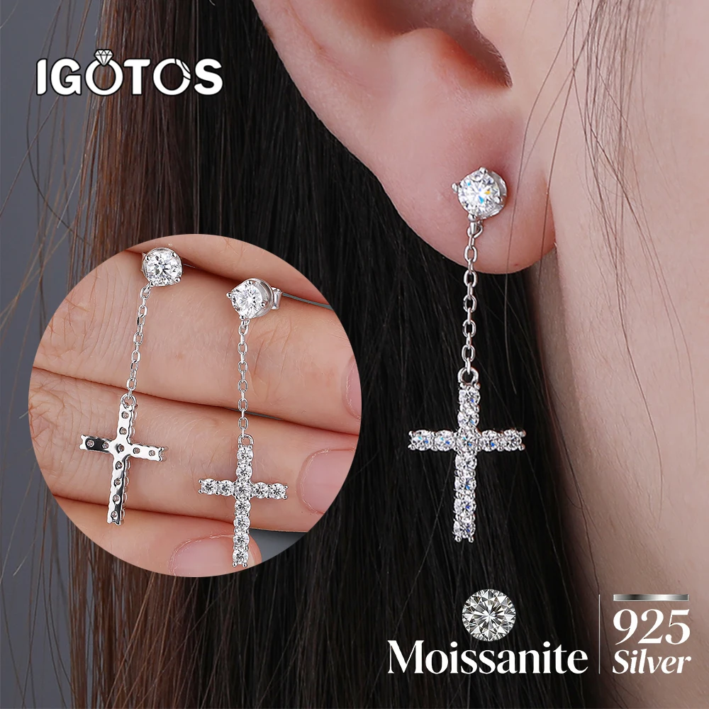 

Сертифицированные серьги-подвески с муассанитом, длинные, в форме креста, женские, из стерлингового серебра 925 пробы, с лабораторными бриллиантами, ювелирные изделия, подарки