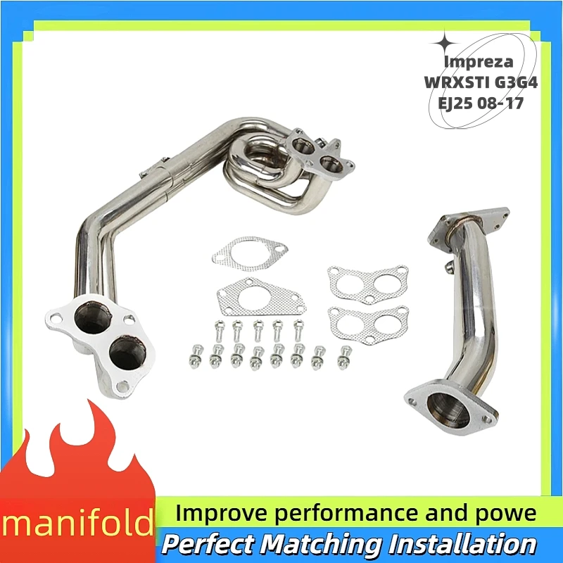 For 08-17 Impreza WRXSTI G3G4 EJ25 High Flow Exhaust Manifold 2-Pieces Header  quality Stainless Steel automobile Exhaust PIPE