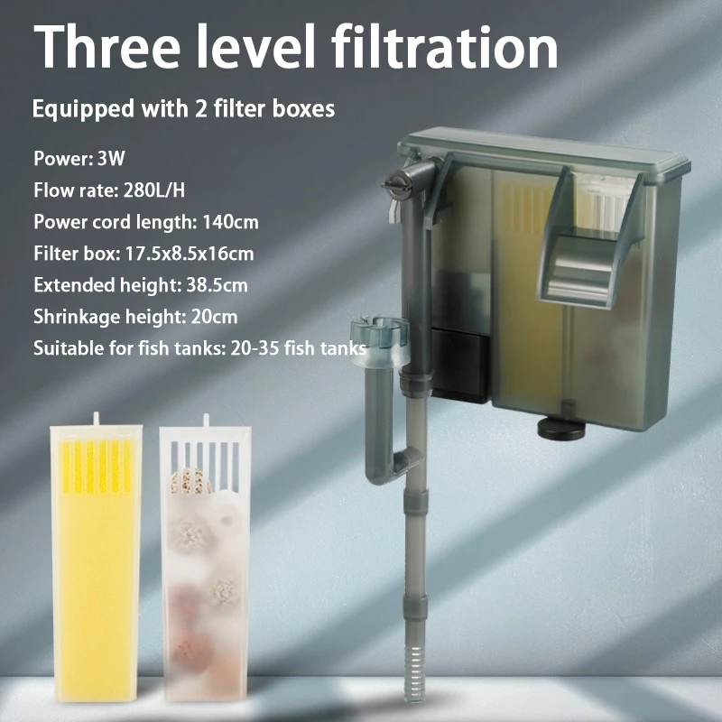 Multi-Functional External Hanging Aquarium Filter, 3-in-1 Waterfall Oxygenation and Oil Film Removal for Fish Tanks