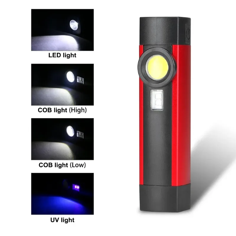 Powerful COB LED Flashlight Magnetic Work Light USB Rechargeable Inspection Light with Side Light Built-in Battery