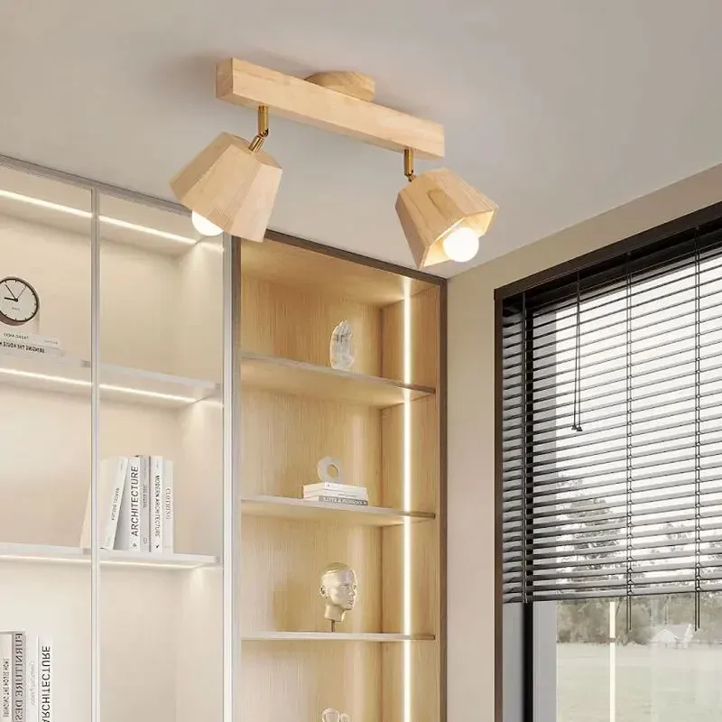 Wood Modern Led Ceiling Lamp For Aisle Bedroom Cloakroom Toilet Shop Corridor Track Light Fixture Long Chandelier With Spotlight