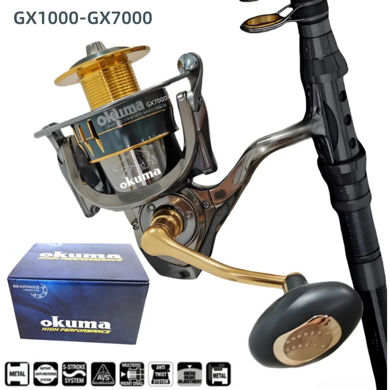 Okuma – roue de pêche originale entièrement en métal, 13 + 1BB, roue rotative puissante, bobine de ligne de pêche, lisse et résistante à l'eau de mer