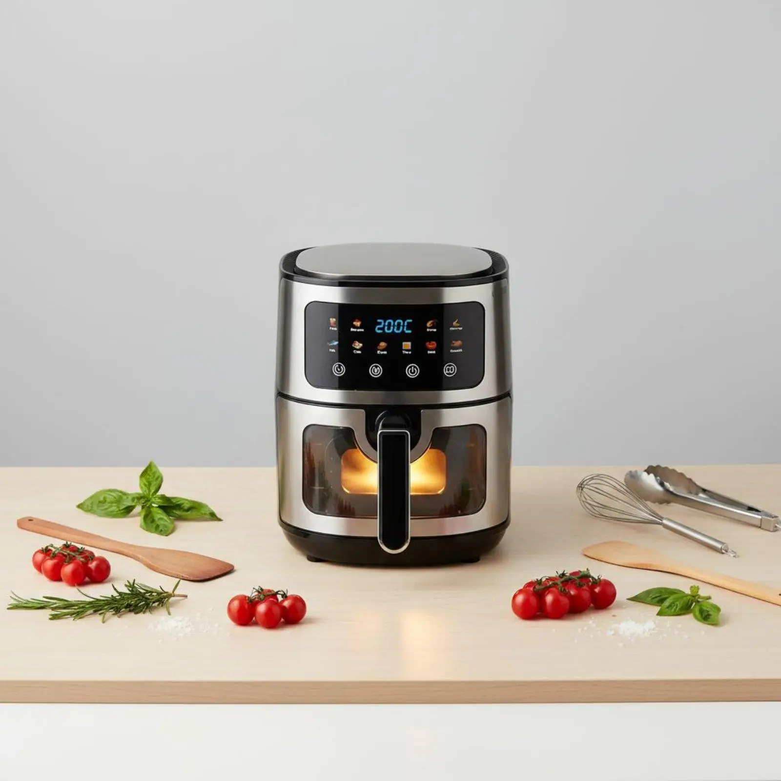 Visible Window Air Fryer 5L Smart Touch Digital Hot Air Fryer No Oil Cooker Stainless Steel Home Kitchen for Crispy Food