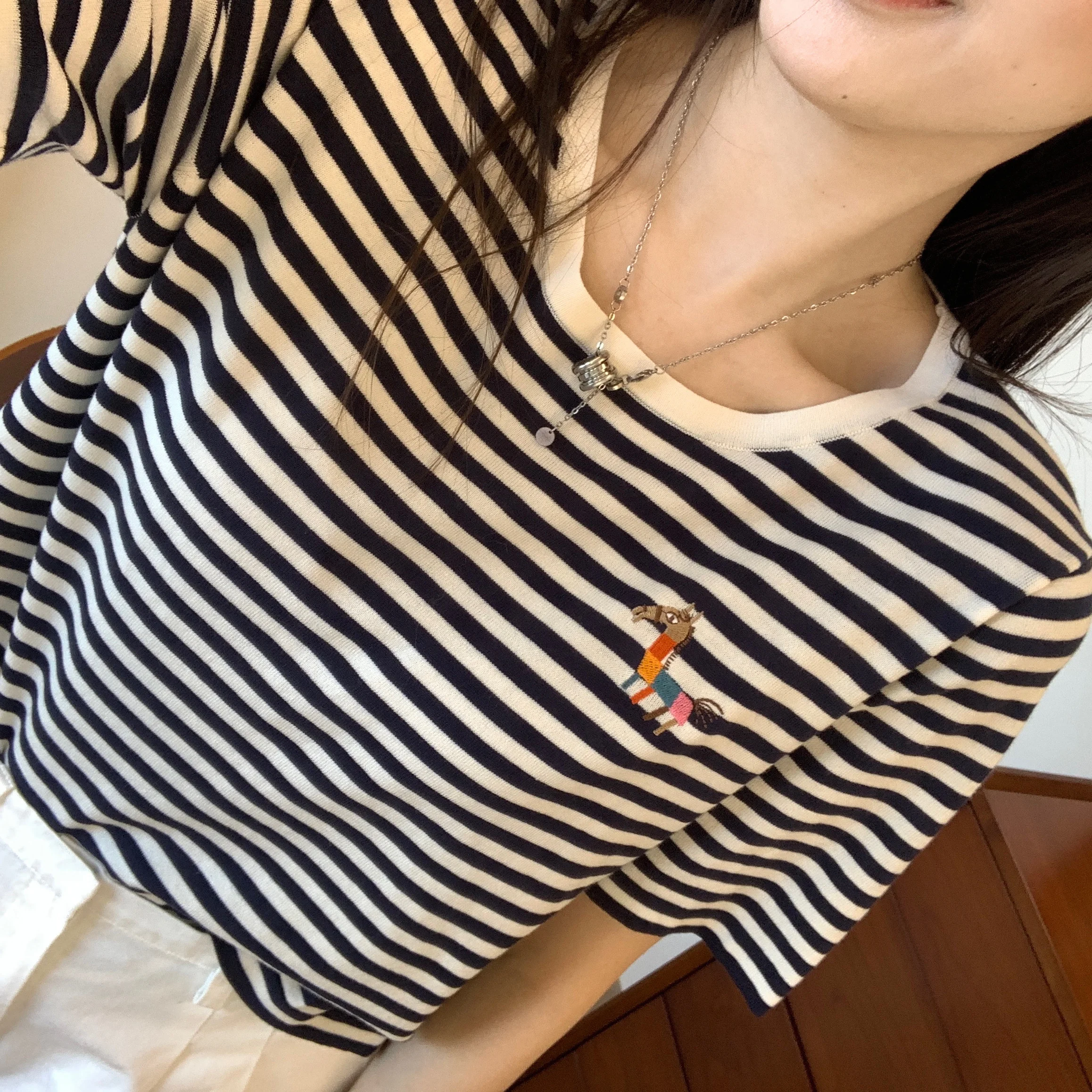 

Удобная прохладная футболка с коротким рукавом и круглым вырезом, вязаная, с вышивкой, в полоску, женская повседневная летняя блузка из Lenzing Sorona