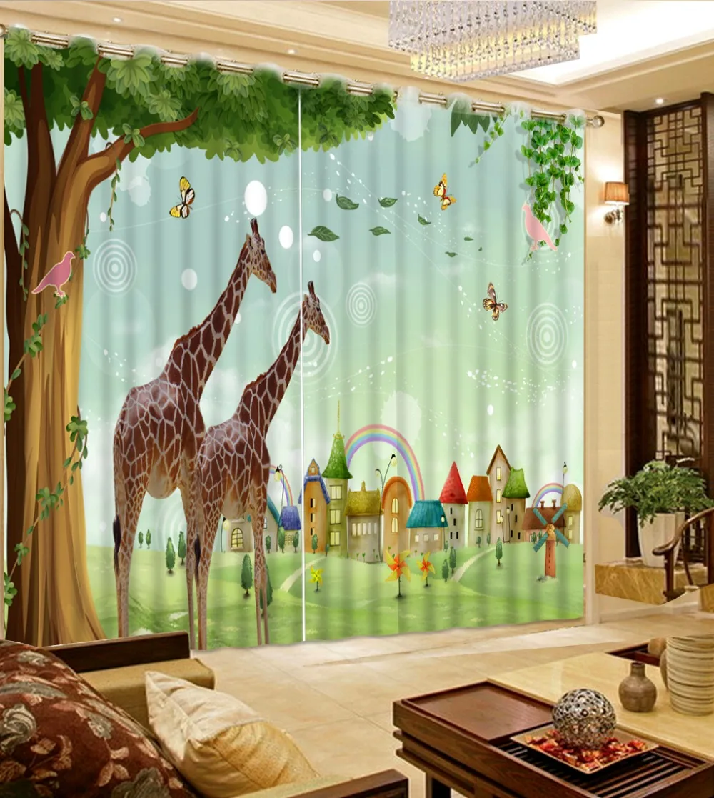 modern curtains for living room custom curtains Cartoon giraffe children's playground children curtains