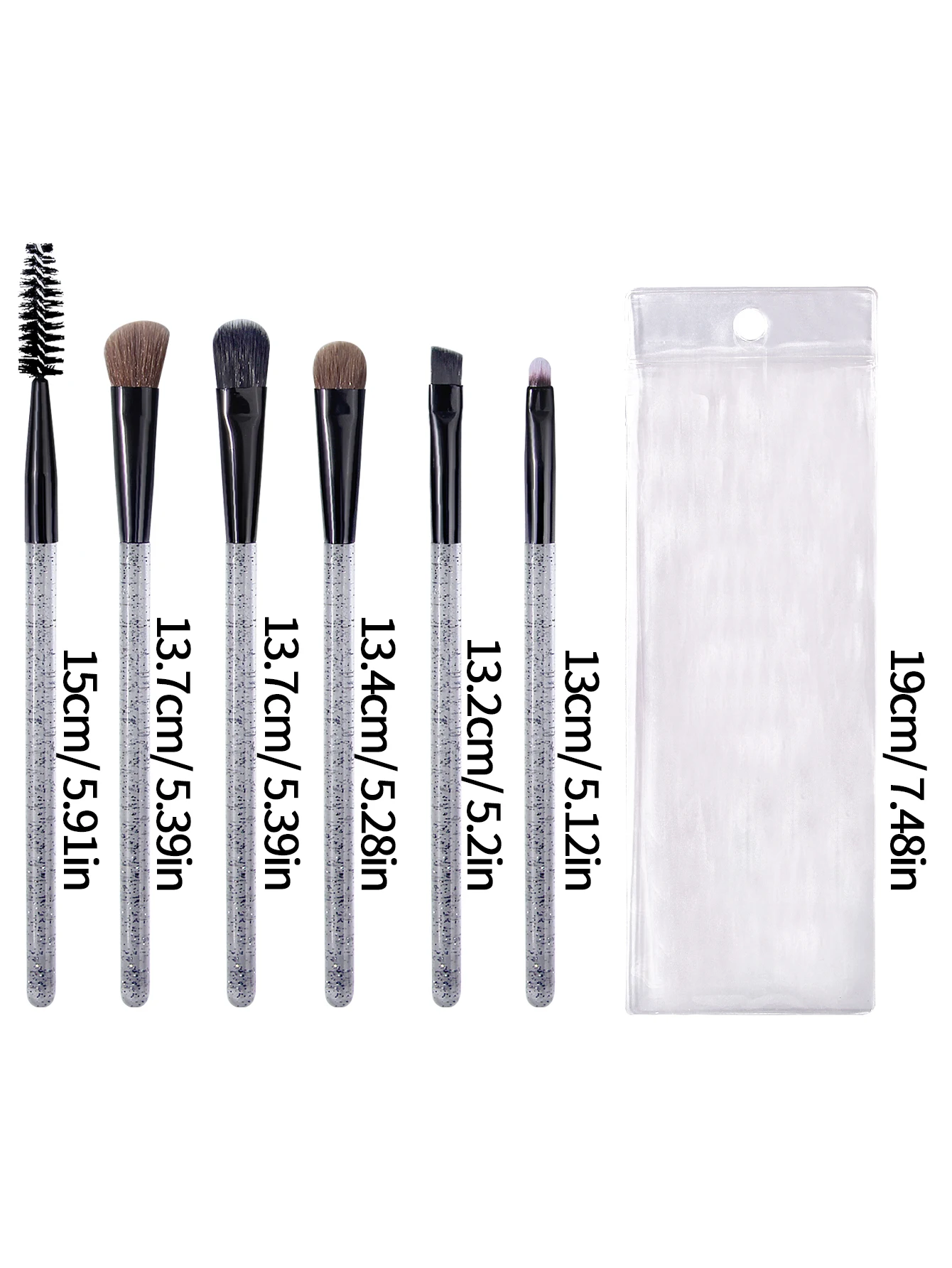 6 قطع من فرشاة ظلال العيون الرائعة ذات المقبض اللامع، وفرشاة الماسكارا، وفرشاة التلطخ ومجموعة فرش مكياج العيون + حقيبة تخزين PVC