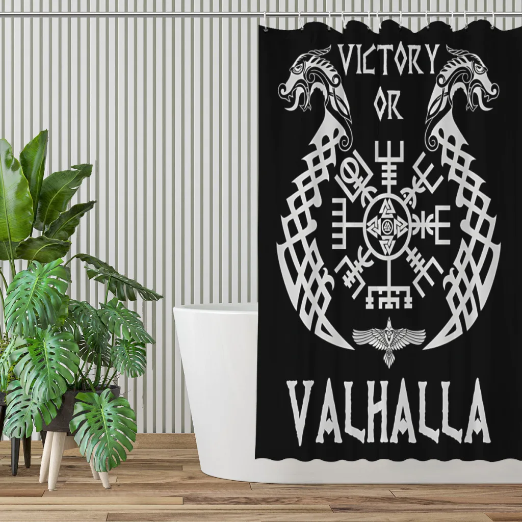 Victory Or Valhalla Bathroom Shower Curtains Viking Mythology Waterproof Partition Curtain Designed Home Decor Accessories