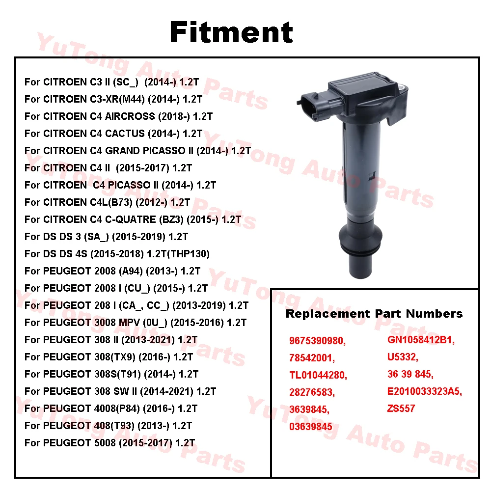 3pcs Ignition Coil For CITROEN C3 II C4 CACTUS PICASSO 1.2T 1199cc PEUGEOT 5008 408 308 2008 208 2015 Replacement Parts 3639845