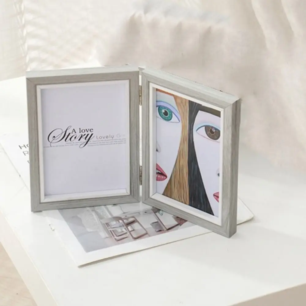 Creative Foldable Hinge Photo Frame Double/Triple Wooden Desktop Album Set 2/3/4/5 Linked Rectangular Portrait Picture Frame