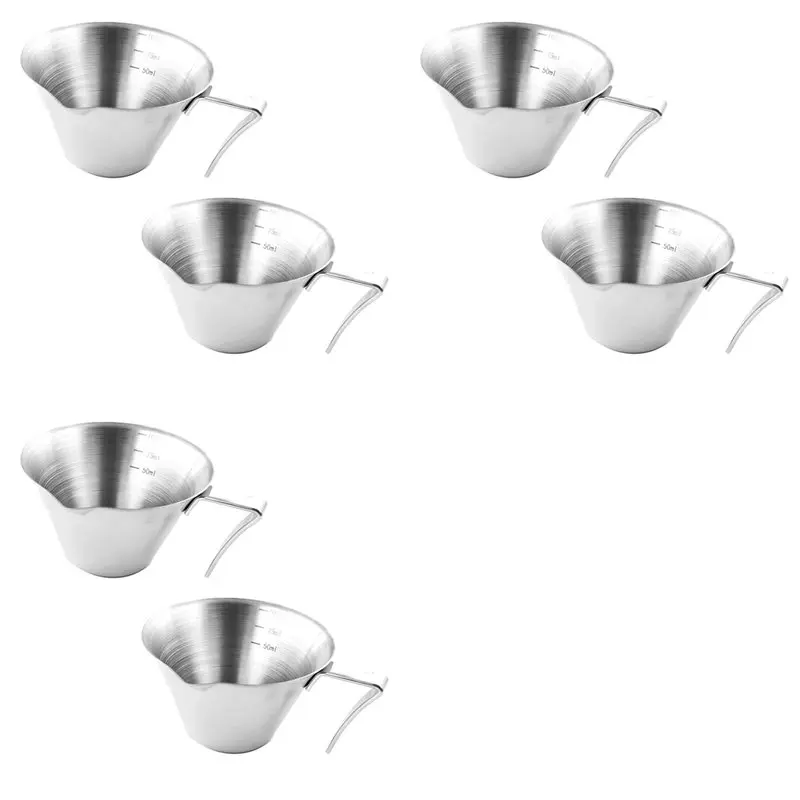 Espresso Measuring Cup With Handle 6 Pack Double Shot Espresso Cups Stainless Steel Espresso Pouring Cup Silver
