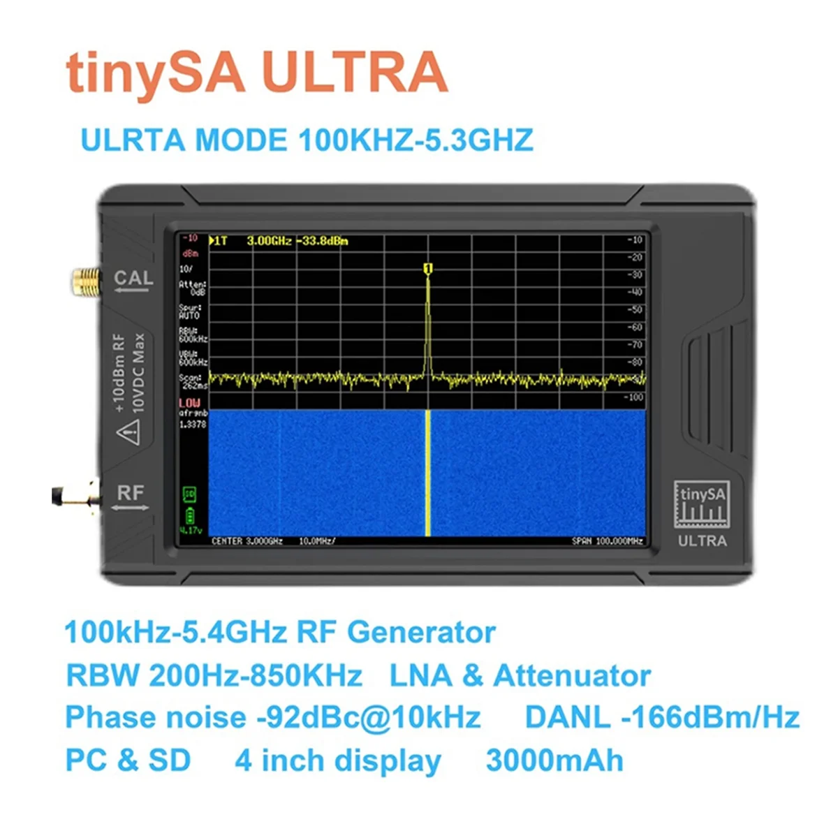 Neuer hand gehaltener winziger Spektrum analysator 5,3 k-GHz HF-Signal generator mit 4-Zoll-Display für Tinysa mit Batterie