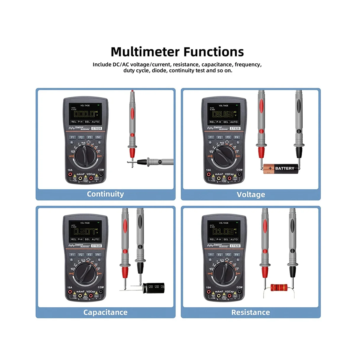 2 in 1 Digital Oscilloscope Multimeter, Scope Meter with 2.5 Msps High Sampling,Current Frequency Resistance Diode Test