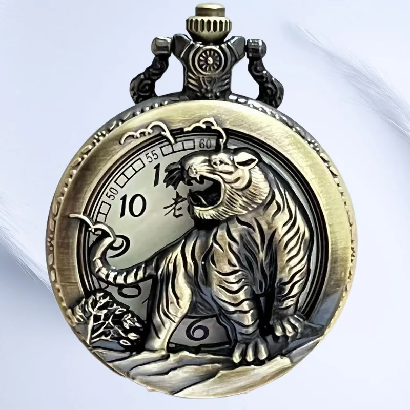 Оптовая продажа Amazon Zodiac Большие ретро флип-полые кварцевые карманные часы унисекс Индивидуальный тренд