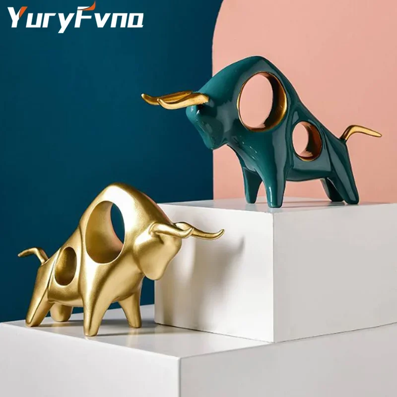 YuryFvna Cattle Statue Home Decoration Living Room Bull Sculpture TV Cabinet Decor Crafts Abstract Animal Statue Resin Art Gift