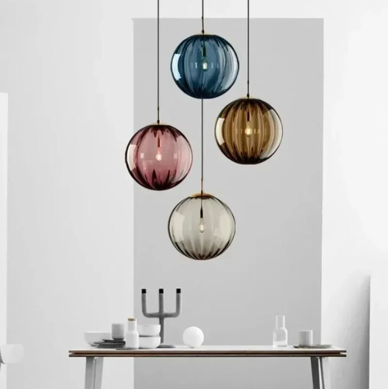 Nordic Colorful Glass Ball Pendant Light Hanglamp For Bedroom Dining Room Bar Decor Loft Luminaire Suspension Kitchen Fixtures