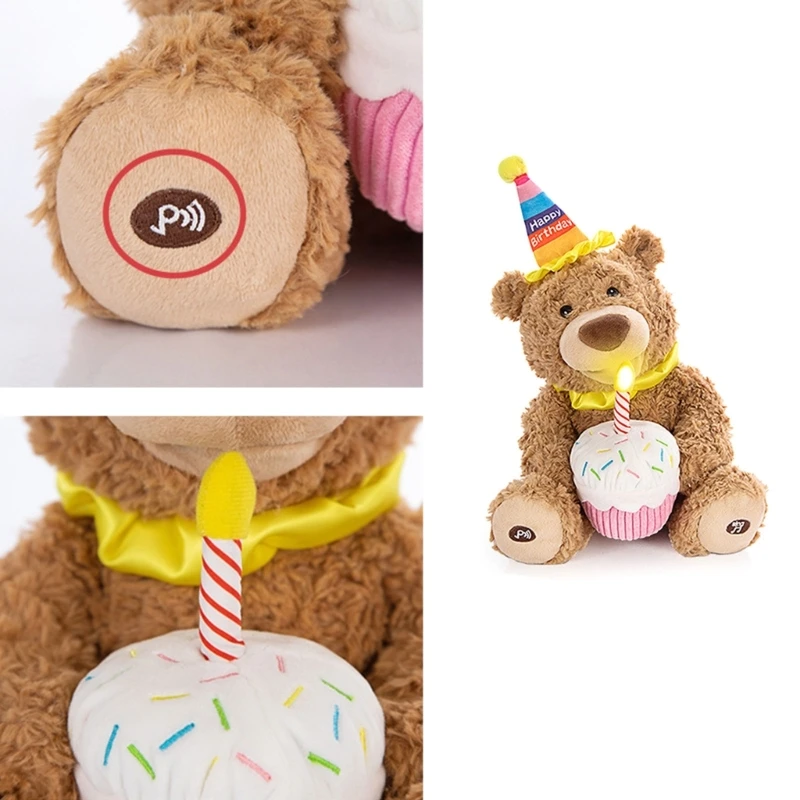 Happy Birthday Teddy Bear Stuffed Electric Plush Toy Birthday Singing Bear