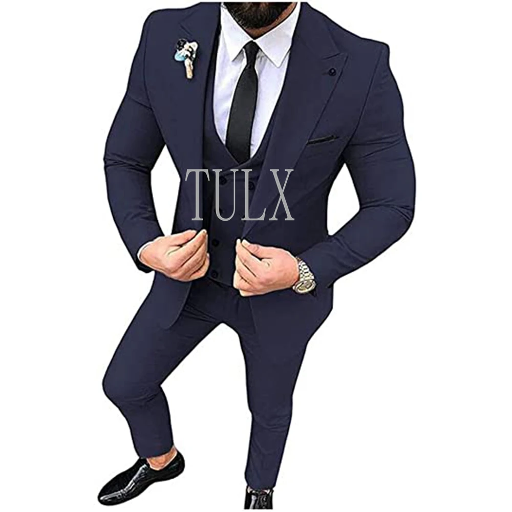 2022 Men Suits for Wedding Party Business And Casual Suit Peak Lapel 3 Piece (Blazer + Vest + Pants)Slim Fit Costume Homme