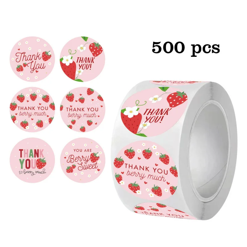 

Strawberry Thank You Stickers, Self-Adhesive Seal Labels for Summer Birthday Party Decor, Gift Wrapping, Envelope Seals
