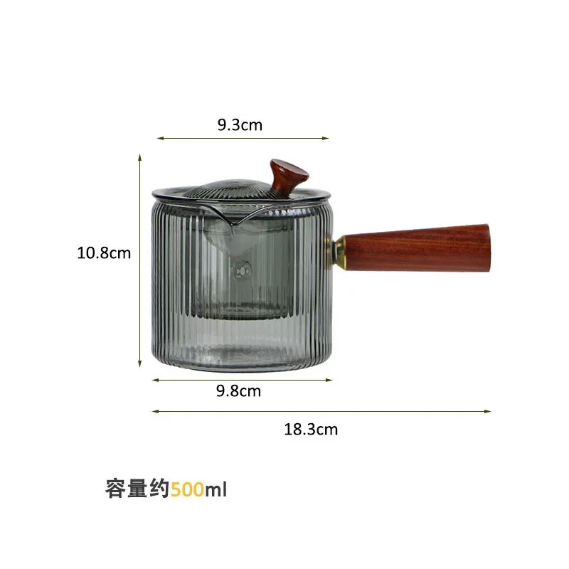 Side Wooden Handle Striped Filterable Heat-resistant Thickened Glass Teapot Brewing Flower Tea Pot Heatable Glass Tea Set