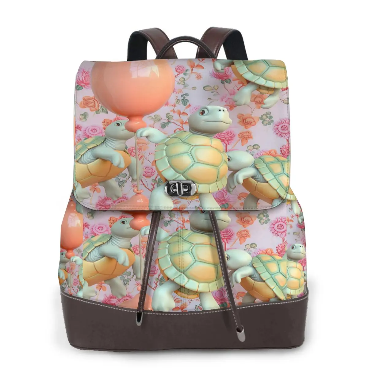 거북이 풍선 꽃 장면 패턴 새로운 여성 배낭 디자이너 고품질 가죽 간단한 패션 대용량 배낭