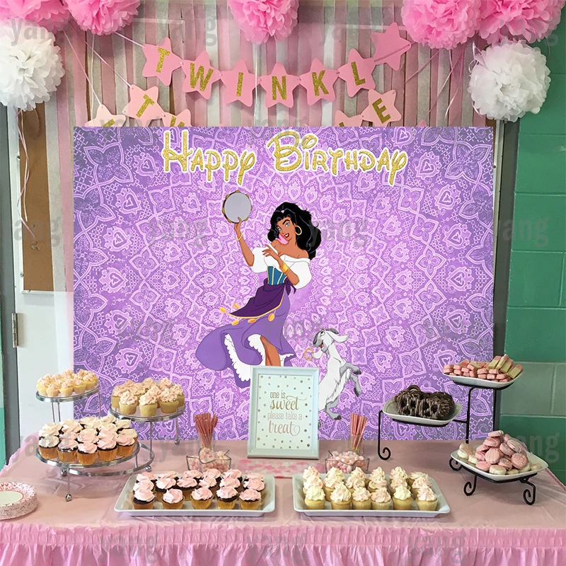 Disney CartoonThe Hunchback of Notre Dame Esmeralda Purple Backgrond Backdrops Girls Birthday Party Custom Backdrop Photography