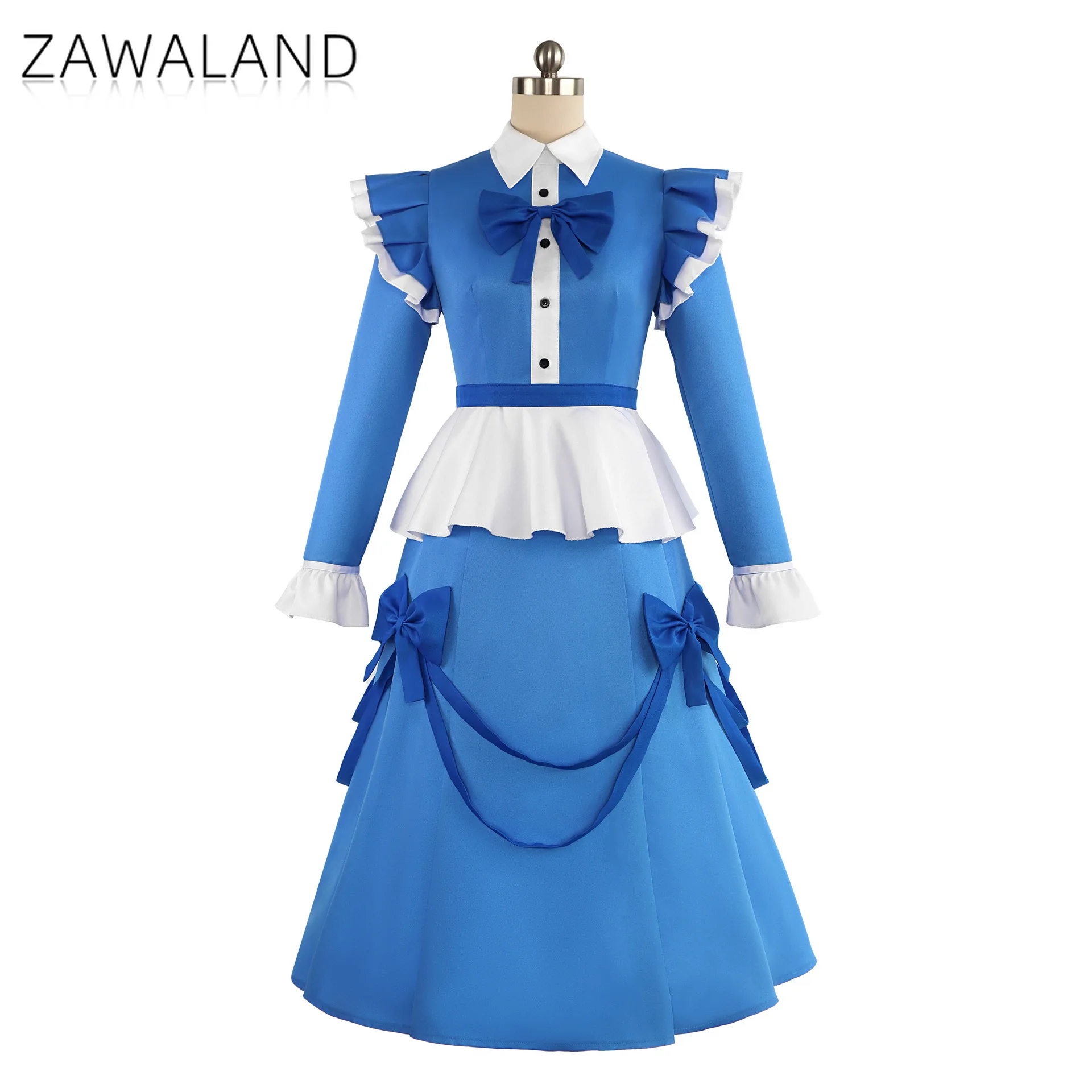 

Костюмы для косплея Zawaland с бантами, сине-белый костюм горничной, наряд для Хэллоуина, карнавала, вечеринки для женщин, викторианский костюм