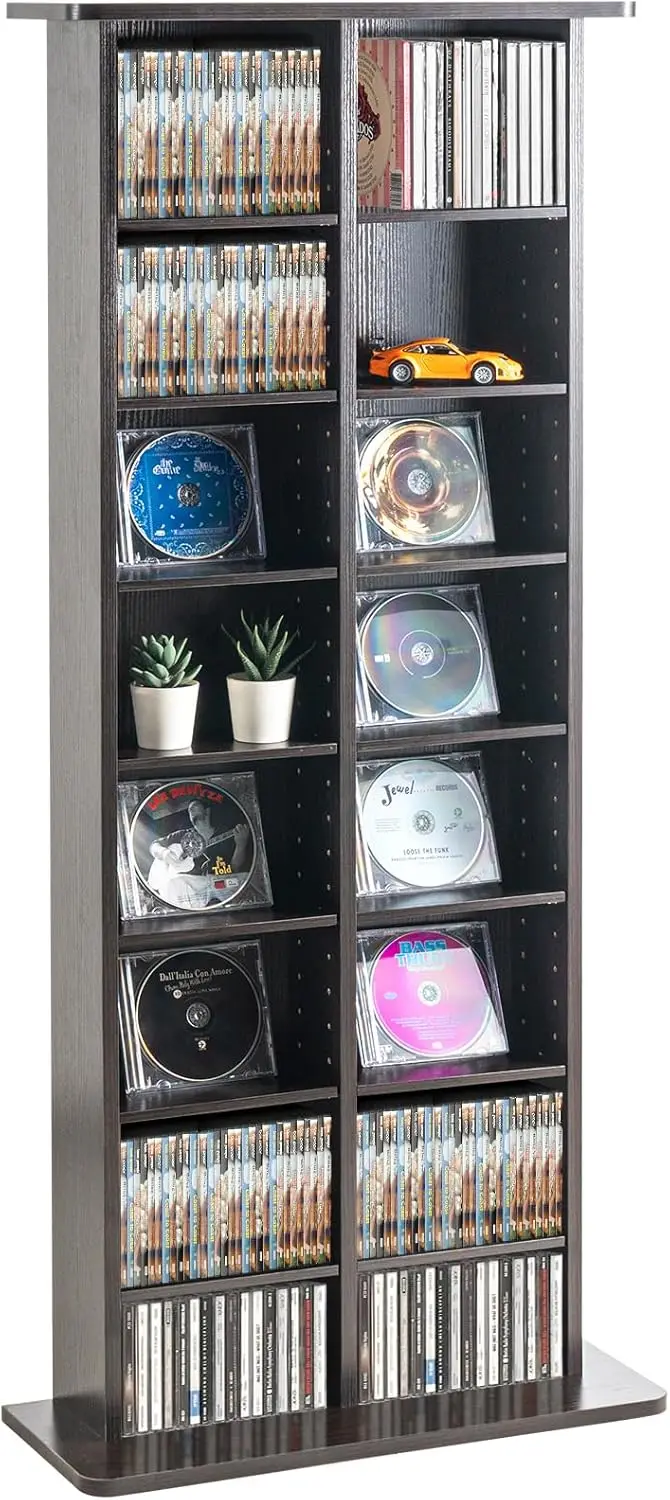 

Шкаф для хранения медиа, 8-уровневая полка для DVD-дисков, регулируемые полки для CD-дисков, 16 отсеков, защищает и организует музыку, фильмы, видеоигры.