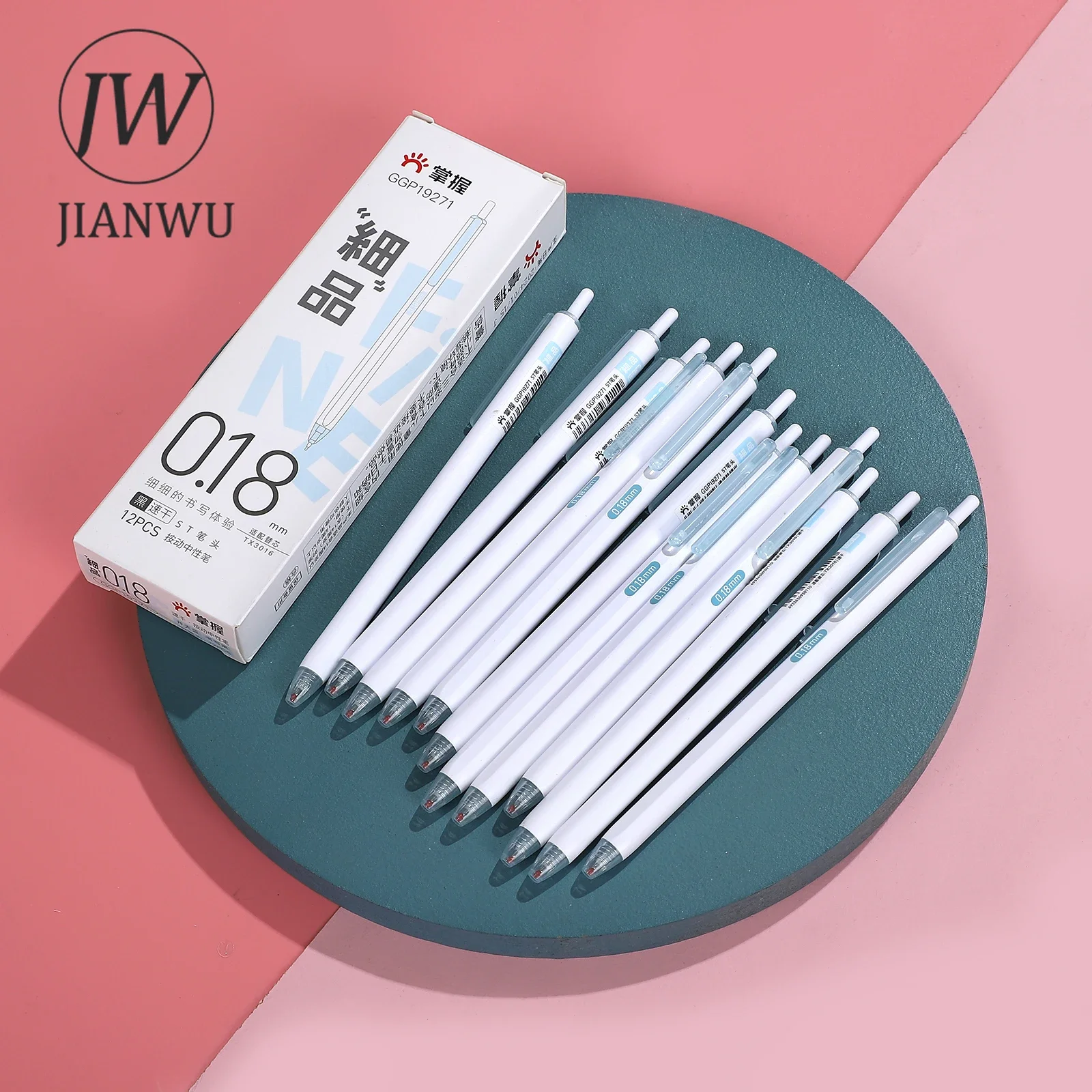 JIANWU 12 Pcs/set Ultra-fine Press Gel Pen Set Black Quick Drying Write Smoothly Creative DIY Student Supplies Stationery