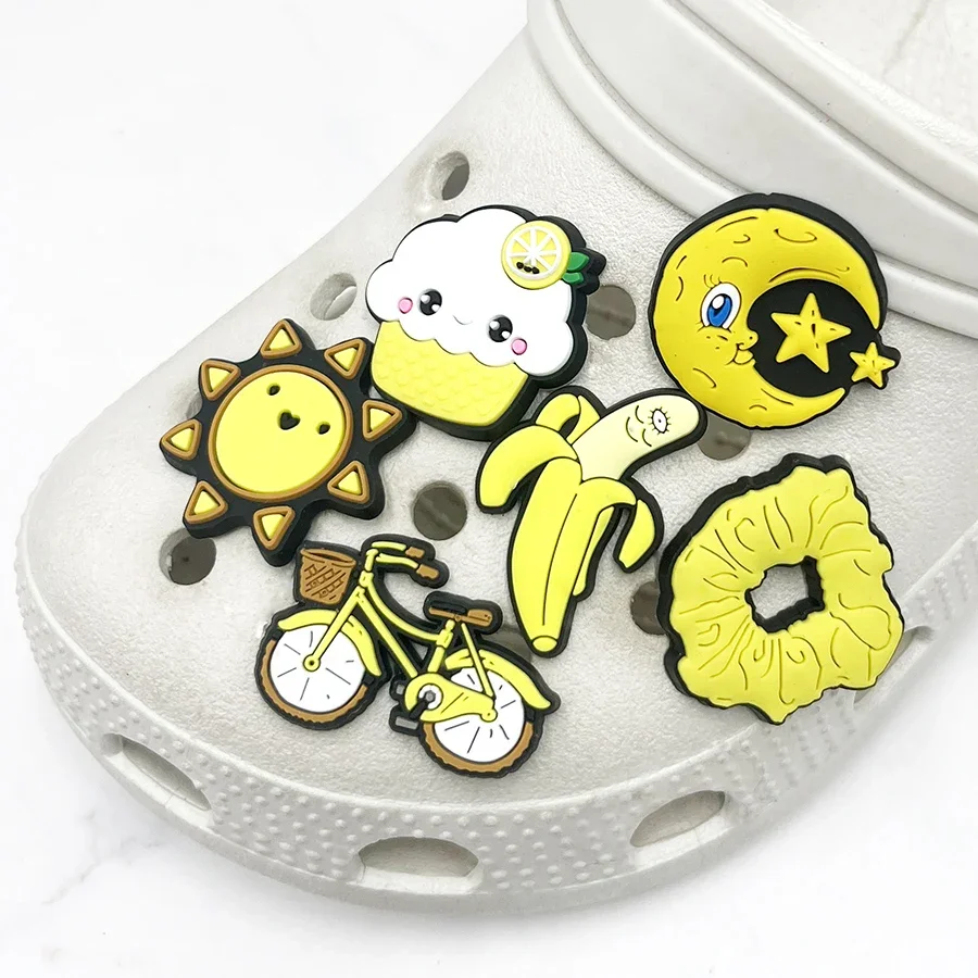 1Pcs Yellow Moon Sun PVC Shoe Charms Badge Bicycle Banana Clogs Buckle Accessories Cute Garden Shoes Upper Pins Decoration