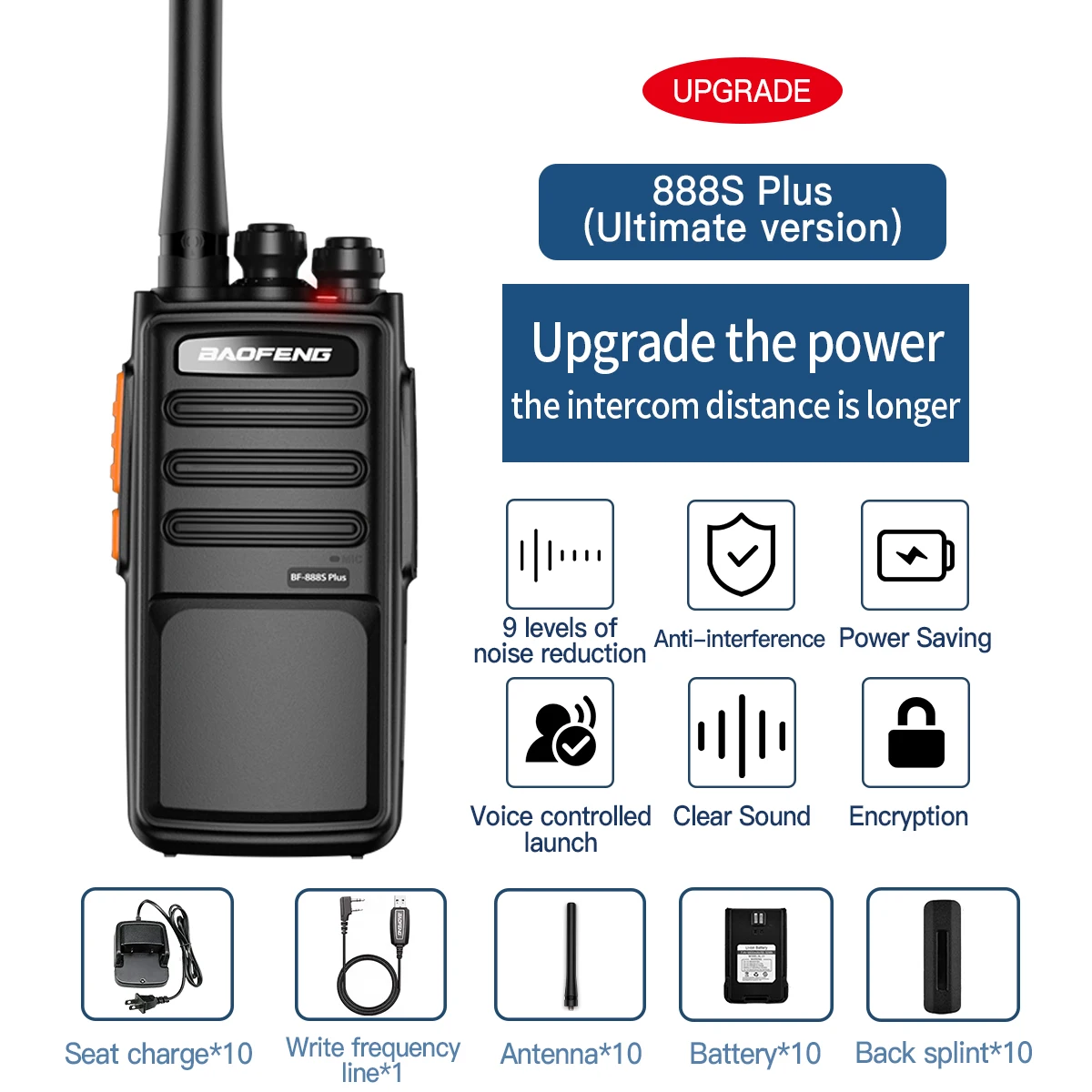 10PCS Walkie Talkie Baofeng BF-888S PLUS Verbeterde Versie Tweerichtingsradio 16CH Walkie-Talkie Radio Transceiver UHF 400-470MHz