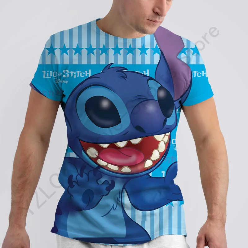 Disney Men T-Shirts Lilo and Stitch Cartoon Kawaii Anime 3D Print Streetwear Women Fashion Oversized T Shirt Kids Tees Tops