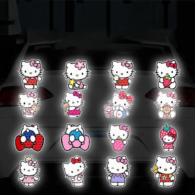 Hello Kitty Sanrio Kuromi Reflective Car Door Motorcycle Decoration Sticker Automobile Trunk Reflective Warning Safety Tape