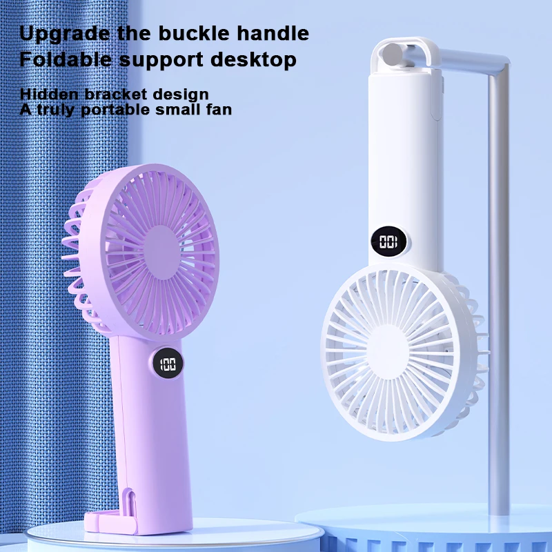 Handheld/Desk-Stand/Overhead Multi-Functional Small Fan with LCD Display and 6 Wind Speed Levels