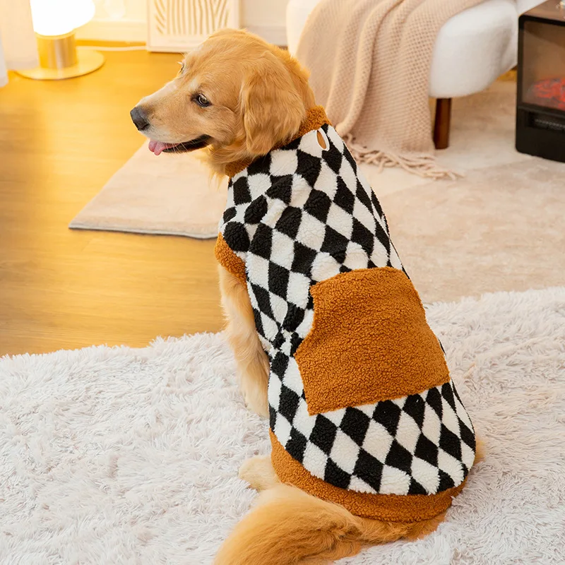 Pet Dog Clothes for Large Dogs Winter Plush Dog Hoodies Cute Plaid Big Dog Coat Fashion Soft Cat Pullovers Pet Hoodies Dog Coat