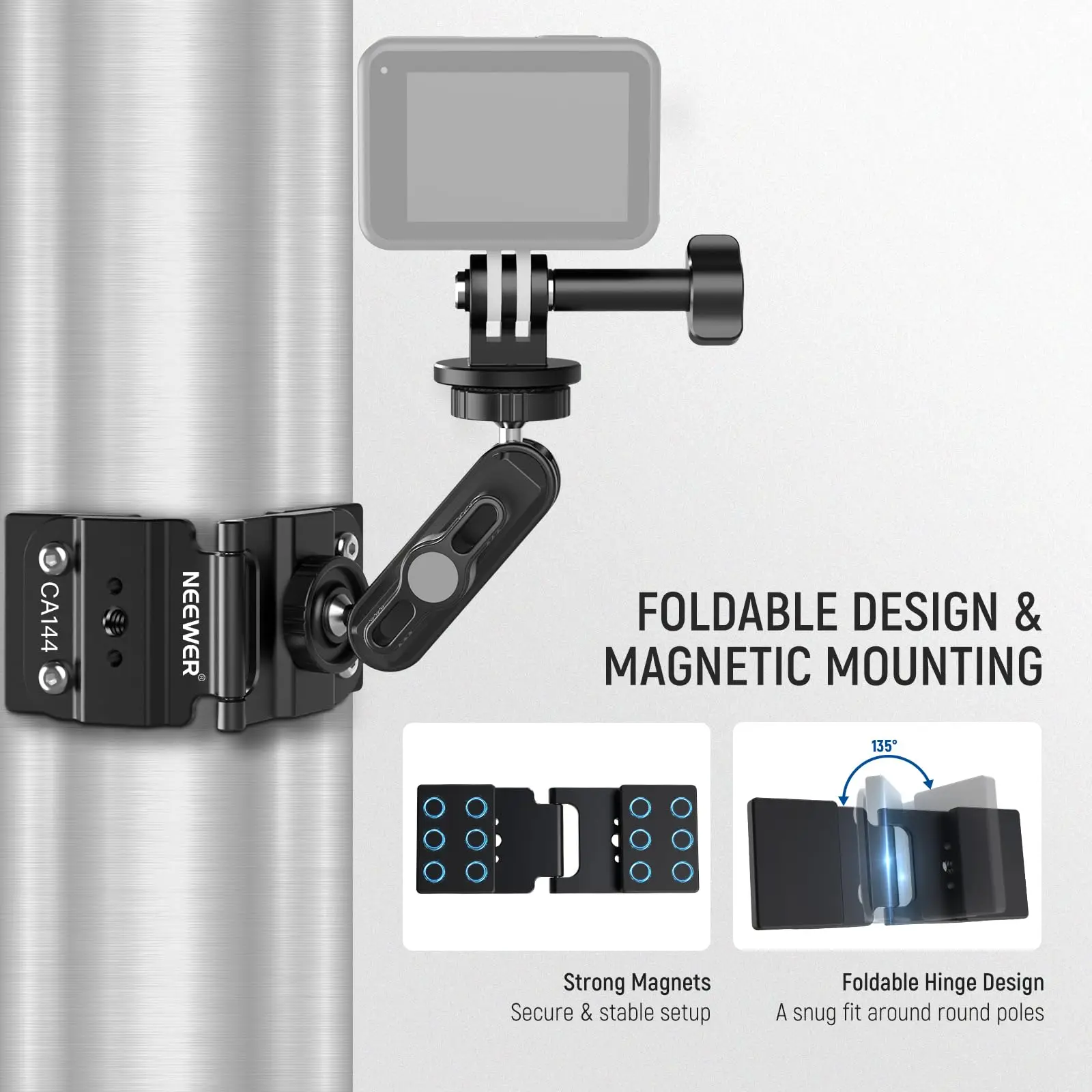 NEEWER Magnetic Fence Mount for Mevo Start Pocket Radar GoPro Insta360 DJI, Dual Mounting Kit Compatible with Gamechanger App